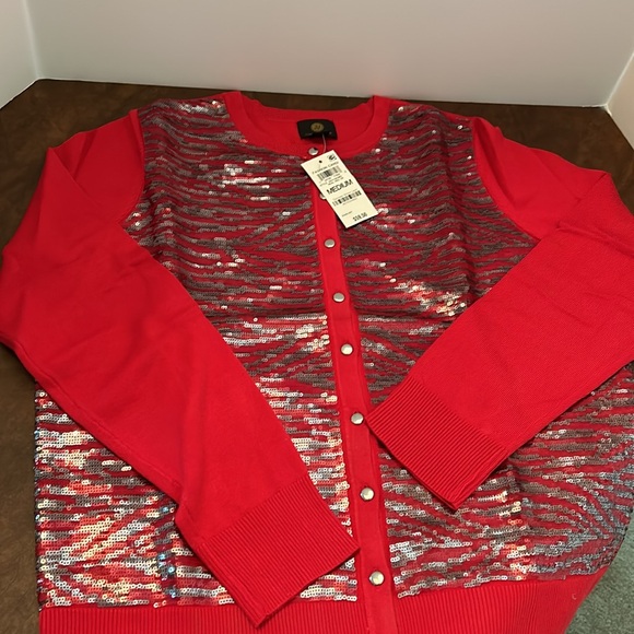 JM Collection party cardigan sweater for the holidays, size M. NWT - Picture 8 of 11